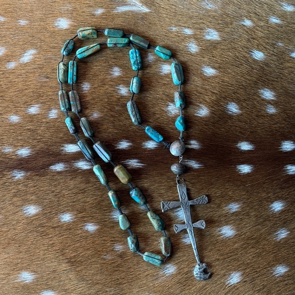 Love Tokens Jewelry Sterling & Turquoise Beaded Isleta Cross Necklace - Picture 5 of 6